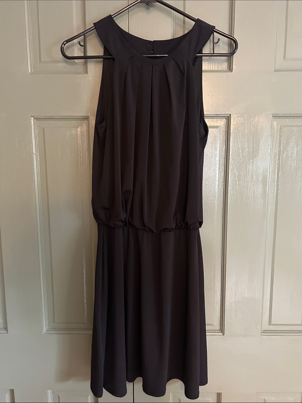 White House Black Market Black Sleeveless Pleated Blouson Dress